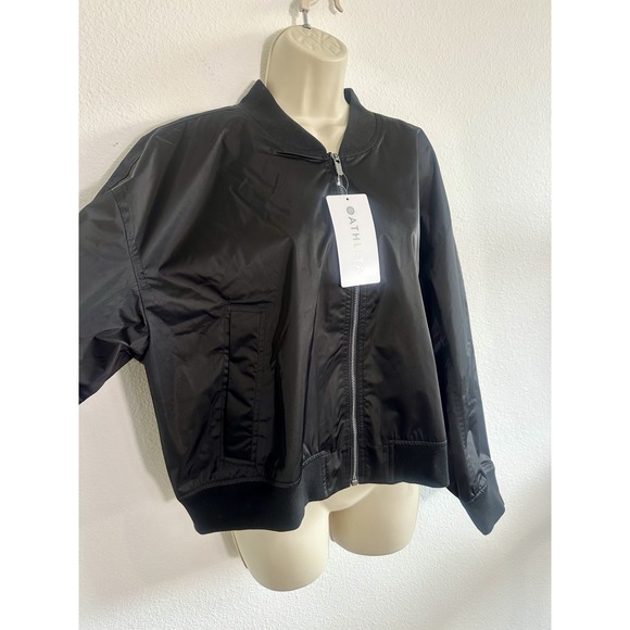 Athleta Black Flex Bomber Jacket NWT XL Water Repellent Full Zip Sateen - Picture 7 of 9